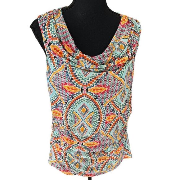 Cable & Gauge colorful drape neckline sleeveless top with ruched sides size XL - Picture 1 of 6